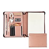 FREI NAME GRAVUR, Konferenzmappe A4, Veganes Leder, Aktenmappe Schreibmappe mit Reissverschluss, Pink Damen Mappe, Dokumentenmappe Padfolio Organizer Ordner für Frauen, Customized | R