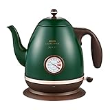 Xu Yuan Jia-Shop Wasserkocher 1500W Retro 304 Edelstahl Wasserkocher mit Wassertemperaturzähler 1,5l Thermometer Wasserkesselkaffeekanne Elektrischer Wasserkocher (Color : 1.5L Green thermomet)