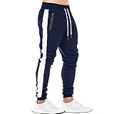 Tansozer Sporthose Herren Lang Jogginghose Herren Baumwolle Trainingshose Männer Jogging Hose Herren Slim Fit Gym Fitness Sweathose Trackpants mit Kordel Stretch Blau XL