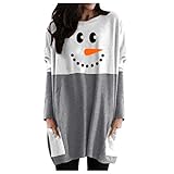 SEWORLD Weihnachtspullover Damen Schulterfreier Weihnachtspulli Weihnachten Langarm Kleid Santa Claus Druck Sweater Bekleidung Damen Große Größen mit Wasserfall Saum H