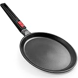 Gotoll Crepe Pfanne 28 cm, Pfannkuchenpfanne Induktion mit Abnehmbarem Griff, Aluguss beschichtet, Palatschinkenpfanne, Pancake Pfanne, BPA Frei, Schw