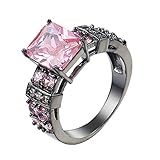 Epinki Verlobungsring Damen, Freundschaft Ringe Retro Zirkonia Rosa, Schwarz Vergoldet Ring Pärchen Geburtstagsgeschenk für Frauen, Rosa, Gr.62 (19.7)