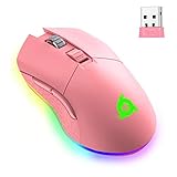 KLIM Blaze - Wiederaufladbare kabellose RGB Gaming Maus + Hochpräziser Sensor mit Langer Akkudauer + Einstellbar auf bis zu 6000 DPI + Kabel- und Funk Maus Modus+ NEU 2021 (Pink)
