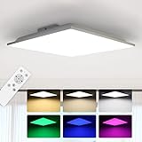 LED Panel Dimmbar mit Fernbedienung, LED Deckenleuchte Farbwechsel mit 6 RGB Farben, 36W /3000K-6500K/45x45cm, LED Deckenlampe für Schlafzimmer/ Kinderzimmer/ F