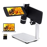 Digitales Handmikroskop mit Metallstativ LINKMICRO Tragbares Mikroskop für Erwachsene und Kinder, 200X, 215g, 2000mAh, 8LEDs, 1080p, Windows Mac kompatibel, 32G SD