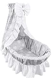 Amilian 9tlg Textile Ausstattung für STUBENWAGEN mit Himmelstange Bollerwagen Himmel Matratze Baby Bettwäsche für Kinderzimmer Design: Pusteblumen Grau/Pünktchen Grau auf Weiß