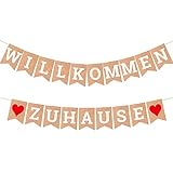 ecooe Willkommen Zuhause Banner für Dekoration Familie Partei Welcome Home Banner mit 19Stk Wimpeln und 3M Jute Seil*2