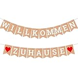 ecooe Willkommen Zuhause Banner für Dekoration Familie Partei Welcome Home Banner mit 19Stk Wimpeln und 3M Jute Seil*2