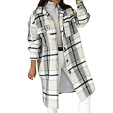 MUYOGRT Damen Karierte Jacke Hemdjacke Holzfällerjacke Langarm Oversized Hemdbluse Casual Karohemd Bluse Plüscha Mantel Tunik Boyfriend Jack