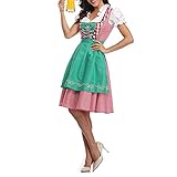 Damen 3-teiliges deutsches Oktoberfest Outfits Dirndl Kleid formelles Kleid Dienstmädchen Uniform Verkleidung Set Bayerische Kostüme Schürze, hellgrün, 46