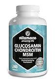 VITAL-Komplex mit Glucosamin, Chondroitin, MSM, hochdosiert, 240 Kapseln für 2 Monate mit Vitamin C, Natürliche Nahrungsergänzung ohne Zusätze, Made in Germany