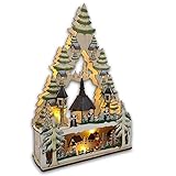 Wichtelstube-Kollektion LED Schwibbogen Schwibbogenecke Seiffener Kirche Spitzleuchter mit Trafo und Timer Lichterbogen Weihnachtsdeko Fenster Echtholz 42