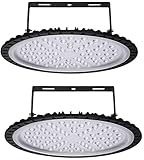 2 Pack 300W LED Strahler Industrielampe,30000LM UFO LEDWerkstattlampe,6500K Kaltweiß LED High Bay Licht Hallenstrahler,Hallenbeleuchtung für Garage Werkstätten Fabrik