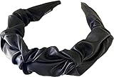 Damen Haarschmuck Stirnband PU Leder Plissee Press Stirnband, Breitseitig Geknotet Stirnband Geeignet für Alltag und Party (2 Stück) (Schwarz)