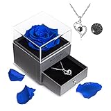 Konservierte echte Rose mit Herz Love You Halskette in 100 Sprachen Geschenkset Verzauberte echte Rose Blume für Valentinstag Jahrestag Hochzeit Romantische Geschenke für sie (Blau)