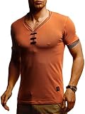 Leif Nelson Herren Sommer T-Shirt V-Ausschnitt Slim Fit Baumwolle-Anteil Basic Männer T-Shirt V-Neck Hoodie-Sweatshirt Kurzarm lang Weißes Jungen Shirt Kurzarmshirts LN4890 Rot Braun Larg