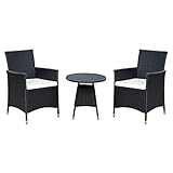 Ribelli 3-teiliges Gartenmöbel Set, Lounge Set, cremefarbenen Kissen - aus PE-Rattan - Tisch Plus Zwei Stühle - praktisch zu verstauen, Farbe:schwarz/C