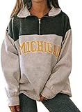 Yesgirl Hoodie Damen Langarm V-Ausschnitt Kordelzug Kapuzenpullover Gestreift Farbblock Lässige Pullover Sweatshirts mit Taschen 01 B Grün L