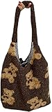 Qtinghua Teen Frauen Y2k Fashion Kunstpelz flauschige Teddybär Plüsch Tasche Achsel Umhängetasche Tragetasche (Dark Brown, One Size)