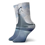 Kompressionssocken für Damen und Herren, gepolstert, Sportsocken für Laufen, Athletic, Fear Management Leadership Concept With A Penguin Holding Shark Humor Design, O