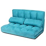 COSTWAY Schlafsofa mit 2 Kissen, Sofabett mit 6 stufig Verstellbarer Rücklehne, Lazy Sofa klappbar, Bodensofa für Schlafzimmer, Wohnzimmer und Balkon (Blau)