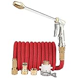 Erweiterbare Schlauchleitung Hochdruck-Autowaschschlauch Einstellbarer Spray Flexibler Hausgarten Bewässerungsschlauch Reinigungswasserpistole-1/2'',150ft,Roter S