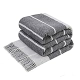 LoveYouHome Quadrate Wolle Merino Decke-Kuscheldecke Flauschig, Dicke, Grosse passend für Sofa/Bett/Couch (140x200 cm - Weiß-Grau)