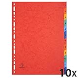 Exacompta 3112Z 10er Pack Premium-Register 1-12 für DIN A4 aus starkem Colorspankarton 12-teilig volle Höhe 22,5 x 29,7 cm vollfarbig 2 x 6 Farben mit Indexseite zum selbstgestalten Trennb