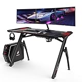 AuAg 120 cm Gaming Tisch, Home Office Computer Schreibtisch Studententisch PC Schreibtisch mit Getränkehalter und Kopfhörerhaken Leistungsstarkes Kabelmanagement mit bunten RGB L