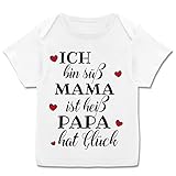 Statement Sprüche Baby - Ich Bin süß - Mama ist heiß - Papa hat Glück - Herzen - schwarz - 56-62 - Weiß - Baby - E110B - Kurzarm Baby-Shirt für Jungen und M