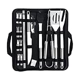 losolese Grillbesteck Set,18-teilig Grillwerkzeug-Set,Edelstahl Grillzubehör mit Handtasche,für Camping,Garten,Terrasse BBQ (Korkenzieher,Grillzange,Grillwender,Grillspieße,Fleischgabel,Backp