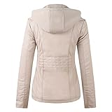 Damen Zip up Jacke Ubergangsjacke Einfarbig Schlanke Ledermäntel Weiche Lederjacke Stehkragen Bikerjacke Frauen Kunstleder Modisch Kunstleder Lederblazer Lederimitat Elegante mit Abnehmbarer Kap