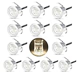 Terrassen Einbaustrahler Terrassenbeleuchtung 12er Set LED Bodeneinbaustrahler IP67 wasserdicht für außen and innen 12V Netzteil mini Einbauspots (Warmweiß 12 PCS)