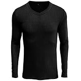 XDJSD Herren-T-Shirt Langarm Herren-T-Shirt mit V-Ausschnitt Herren Langarm-Bodenhemd Herren-Pullover Lässiges einfarbiges Herrenob