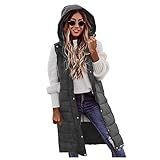 LFYYDS Damen Daunenweste Einfarbige Ärmellos Kapuzeweste Mittellanger Einreiher Baumwolle Gepolsterte Mäntel Locker Casual Schlanke Daunenjacke Frauen Warm Elegant Winterw