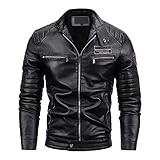 NHNKB Lederjacke Herren Kunstlederjacke Bikerjacke Motorradjacke Plüsch Warm Gefüttert Winterjacke Männer Slim fit Leather Jacket Coat Kunstleder Jack