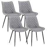 WOLTU 4 x Esszimmerstühle 4er Set Esszimmerstuhl Küchenstuhl Polsterstuhl Design Stuhl mit Rückenlehne, mit Sitzfläche aus Kunstleder, Gestell aus Metall, Antiklederoptik, Grau, BH210gr-4