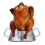 Bierdose Hühnerhalter Barbecook Ständer, Zerlegbarer Hähnchengriller aus Edelstahl Backofen Hähnchenhalter mit Abtropfschale für Hähnchen,Ente,Mini Gans,Truthahn Grill BBQ (A)