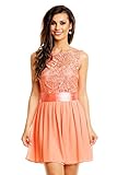 Abendkleid Cocktailkleid mit Häkel Spitze Chiffon Kleid lachs XL