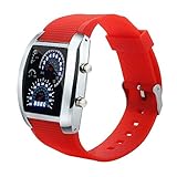 Modeuhren für Herren Sportuhren elektronische Digitaluhr Männer LED-Licht-Uhr-Turbo Tacho Sports Car Dial Meter Uhr Herrenuhren Robust (Color : Red Silver Watch)