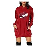 Timbrigte Langarm Rund Halsausschnitt Valentinstagpullover Damen Baumwolle Fleece Strickkleid Swing A-Linie Valentinstag Bedruckt Partykleid Abendkleid Kleid Pulloverkleid Herbst W