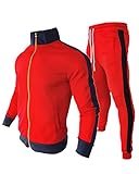 Herren-Trainingsset, Jogginghose, langärmelig, Strickjacke, Oberteile, Freizeithose, Reißverschluss, Rot / Marineblau, M