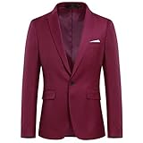 Allthemen Sakko Herren Slim Fit EIN Knopf Anzugjacke Herren Blazer für Business Hochzeit Freizeit Weinrot M