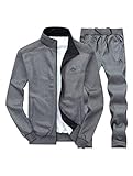 FTCayanz Trainingsanzug Herren Jogginganzug Langarm Reißverschluss Jogging Anzug Sweatshirt für Freizeit Sport Dunkelgrau L