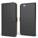 EAZY CASE Tasche kompatibel mit iPhone 5 / 5S / SE (2016) Schutzhülle mit Standfunktion Klapphülle im Bookstyle, Handytasche Handyhülle mit Magnetverschluss und Kartenfach, Kunstleder, Schw
