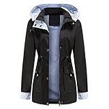 HZQIFEI Damen Regenjacke Regenmantel Windjacke mit Kapuze Leicht Jacke Windbreaker Outdoorjacke Winddicht Atmungsaktiv (Black, M)