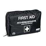 FLEXEO KFZ-Verbandtasche DIN 13164 - Verbandskasten Auto - Erste Hilfe Kasten Auto - Verbandkasten PKW - Motorrad - Erste Hilfe Set Auto - Schwarz - Verbandstasche (1 Stück)