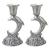 Delphin Kerzenständer Tierkerzenhalter Kreativ Modern Kerzenleuchter Aluminium Silber Deko für Gehobenes Ambiente Tischdeko Hochzeit Abendessen 2 Pcs,7.8×6.2×14.2