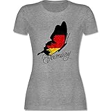 Fussball WM 2022 Fanartikel - Germany Schmetterling - M - Grau meliert - Nationalmannschaft - L191 - Tailliertes Tshirt für Damen und Frauen T-S