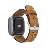 Echtes Leder Armband kompatibel mit Fitbit Versa 3 /Sense /Versa 2 /Lite handgefertigtes Ersatzarmband für Männer Frauen, Sport Band, Geschenk (Versa 3 / Sense Rose Gold Connector, Hellbraun)